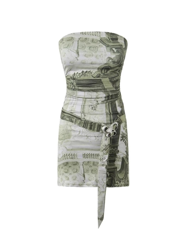 Ahyeon-Inspired Green Bodycon Belted Tube Dress – BabyMonster Edition