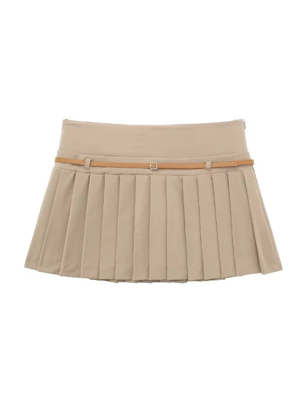 Ruka-Inspired Beige Pleated Belted Skirt – BabyMonster Edition