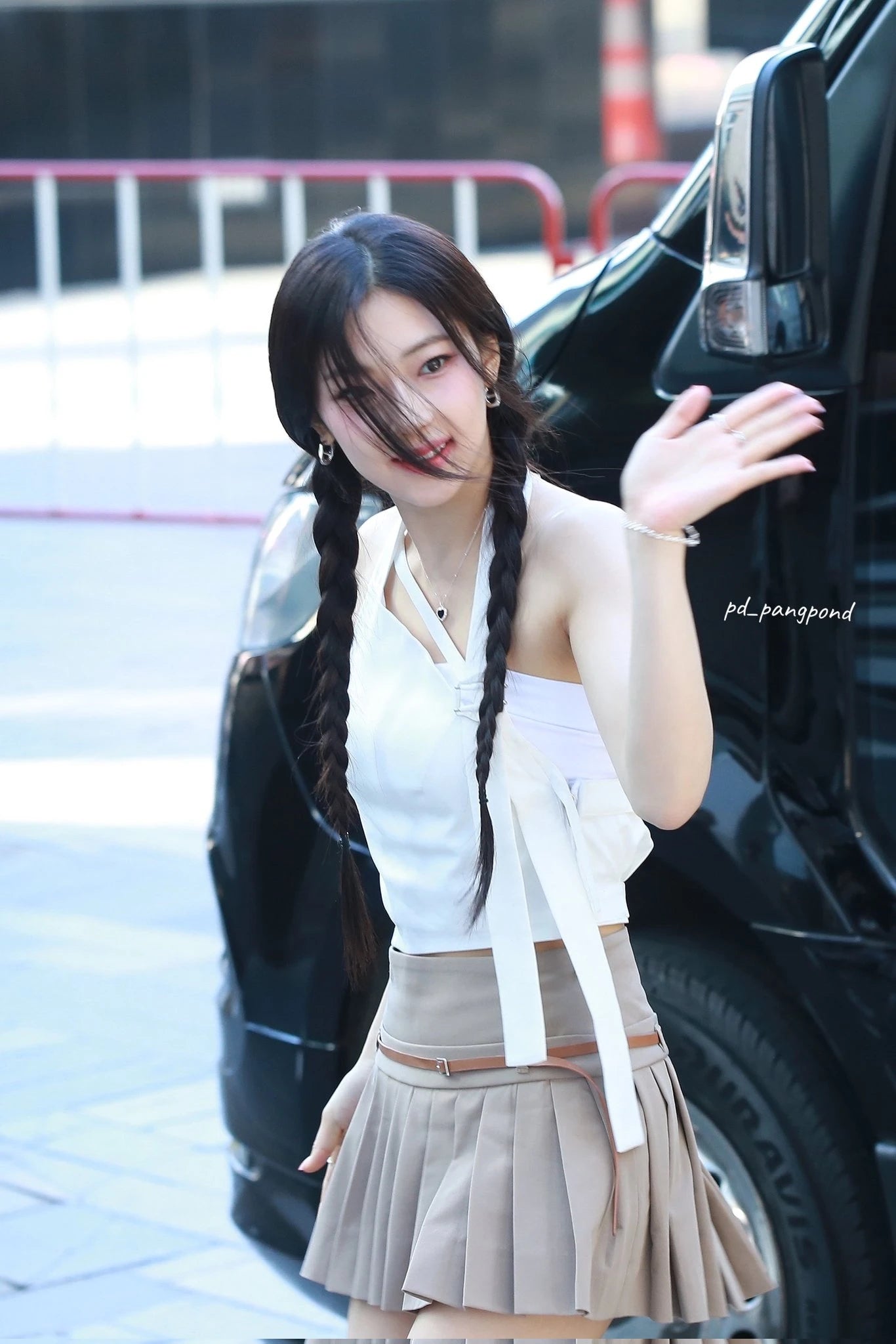 Ruka-Inspired Beige Pleated Belted Skirt – BabyMonster Edition