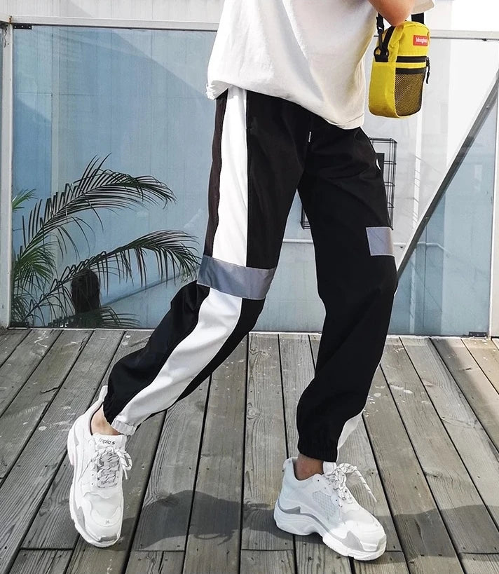 Suga-Inspired Black Striped Reflective Track Pants – BTS Edition
