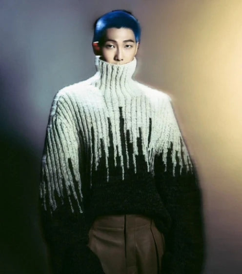 RM-Inspired Black and White Contrast Knitted Turtleneck Sweater – BTS Edition