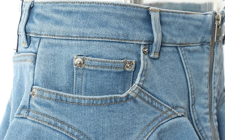 Ruka-Inspired Blue Zip-Up Ruffled Denim Skirt – BabyMonster Edition