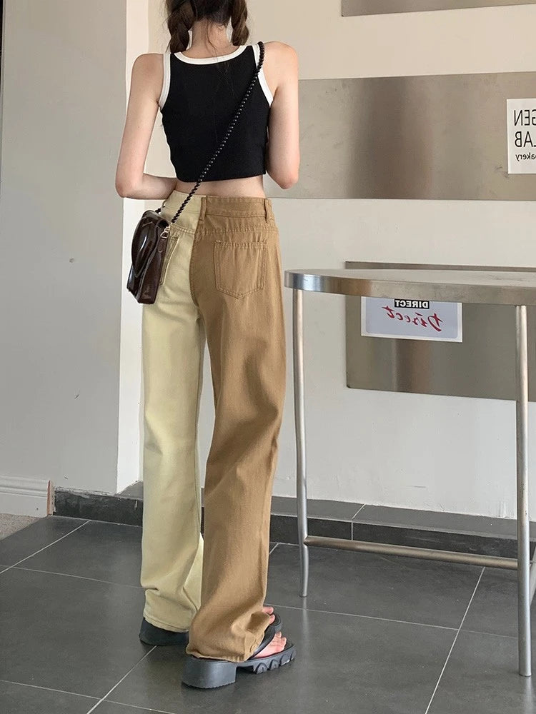 Jimin-Inspired Brown Two-Tone Color Block Pants – BTS Edition