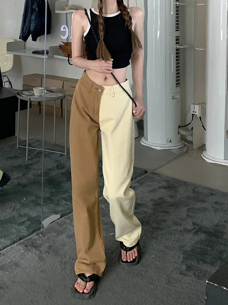 Jimin-Inspired Brown Two-Tone Color Block Pants – BTS Edition