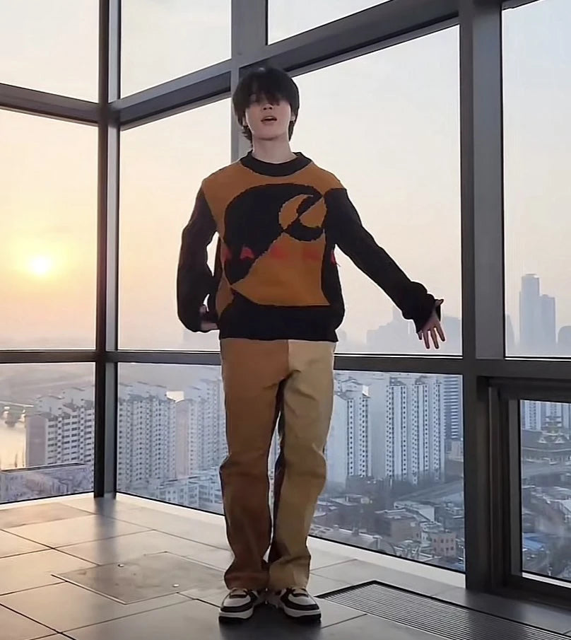 Jimin-Inspired Brown Two-Tone Color Block Pants – BTS Edition