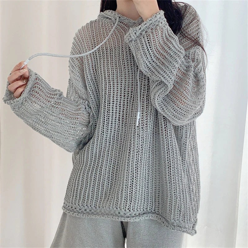Jungkook-Inspired Grey Fishnet Drawstring Hoodie – BTS Edition