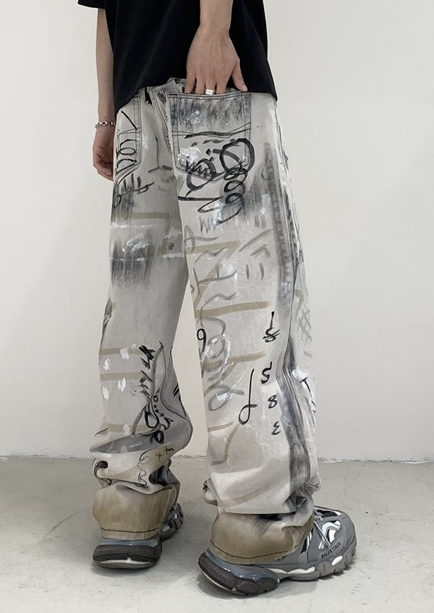 Jungkook-Inspired Grey Graffiti Jeans – BTS Edition