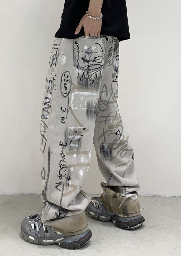 Jungkook-Inspired Grey Graffiti Jeans – BTS Edition