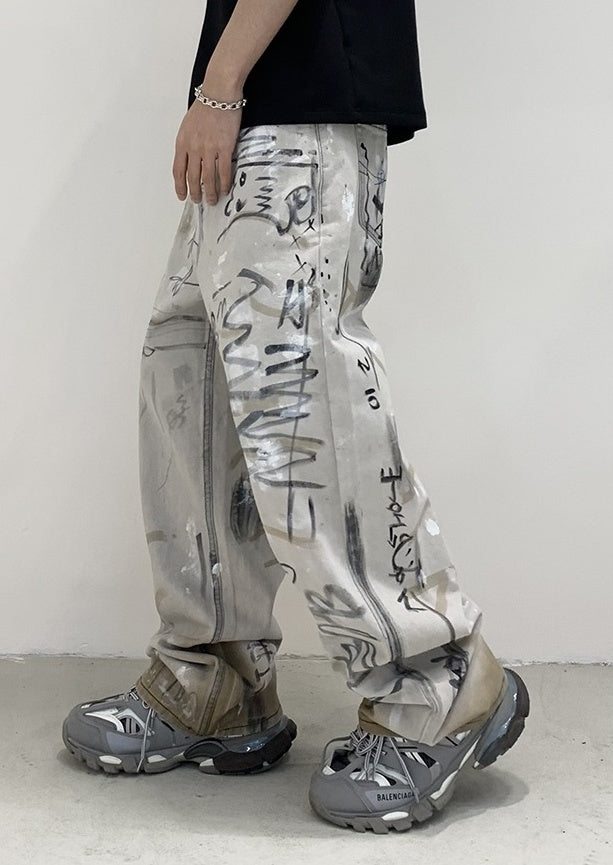 Jungkook-Inspired Grey Graffiti Jeans – BTS Edition