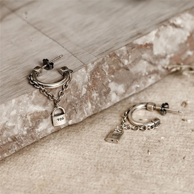 Silver lock Chain Earrings | Jisung – Stray Kids