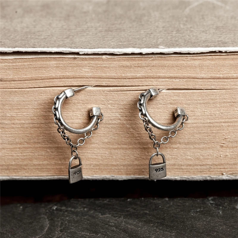 Silver lock Chain Earrings | Jisung – Stray Kids
