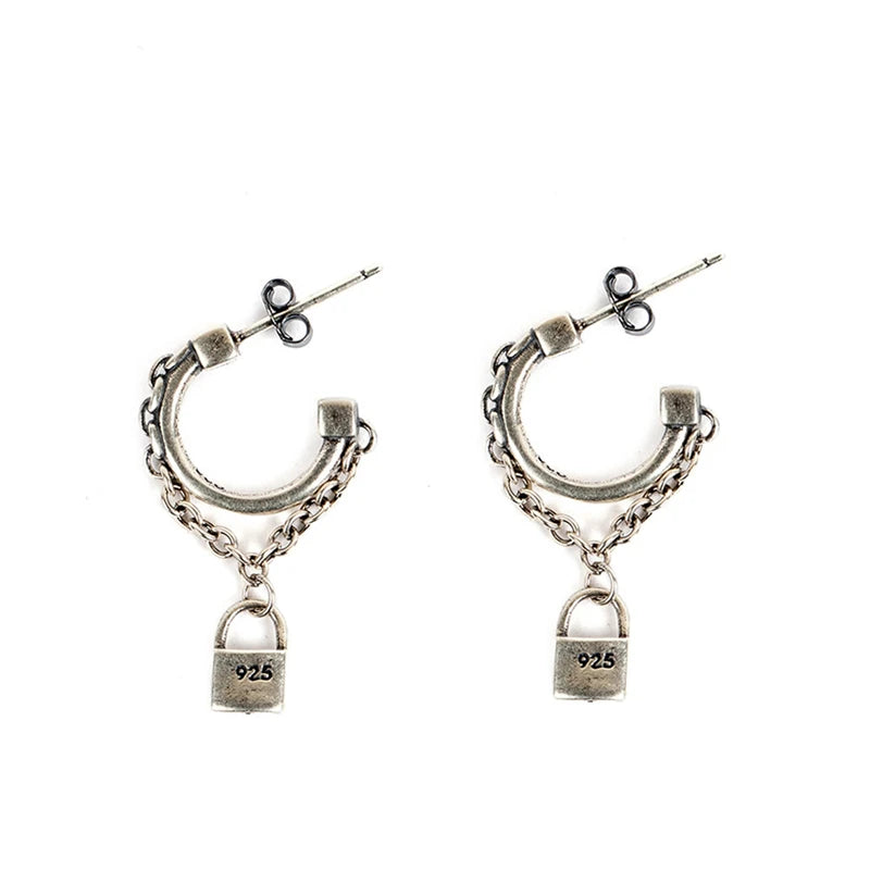 Silver lock Chain Earrings | Jisung – Stray Kids