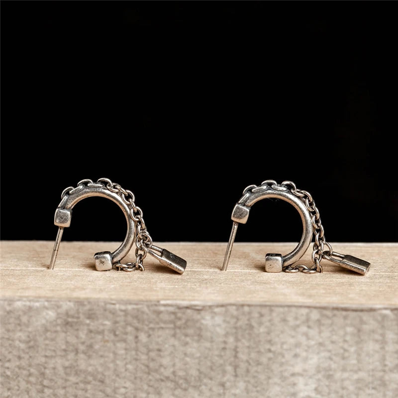 Silver lock Chain Earrings | Jisung – Stray Kids