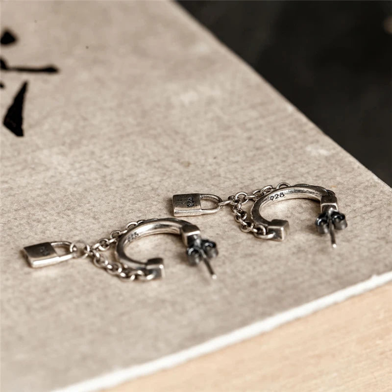 Silver lock Chain Earrings | Jisung – Stray Kids