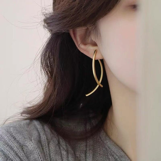 Jimin-Inspired Silver Curved Stick Earrings – BTS Edition
