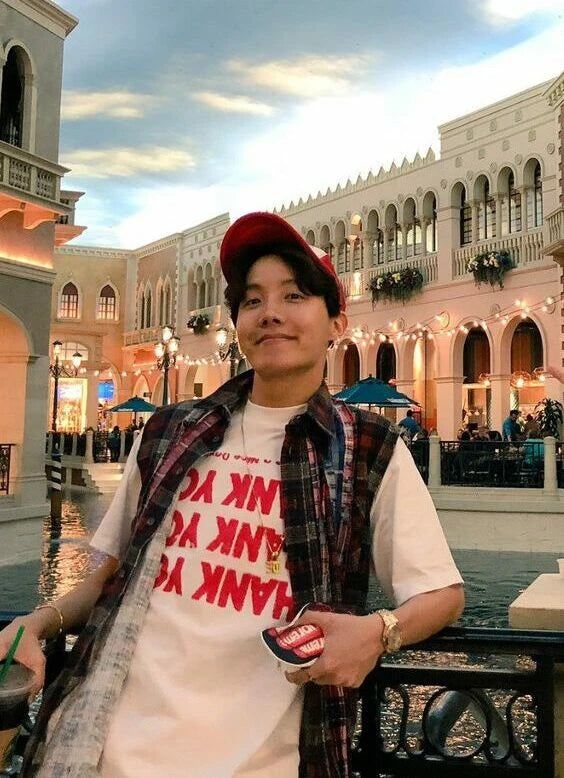 J-Hope-Inspired White Loose Inverted "Thank You" T-Shirt – BTS Edition