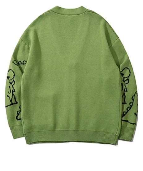 Jisoo-Inspired Green Cartoon Dinosaur Cardigan – BlackPink Edition