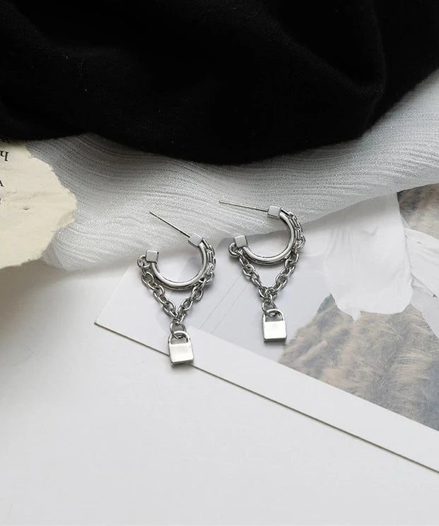 Silver lock Chain Earrings | Jisung – Stray Kids