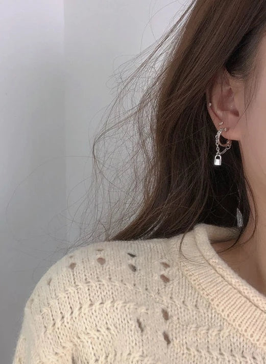 Silver lock Chain Earrings | Jisung – Stray Kids