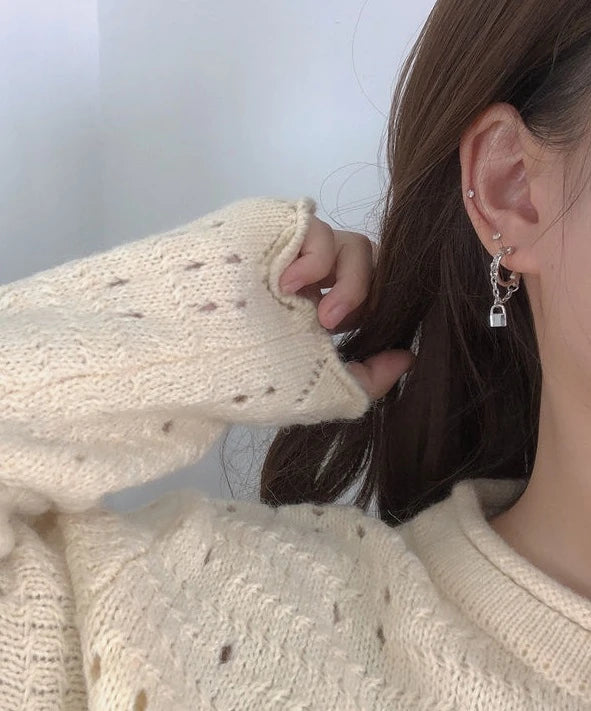 Silver lock Chain Earrings | Jisung – Stray Kids