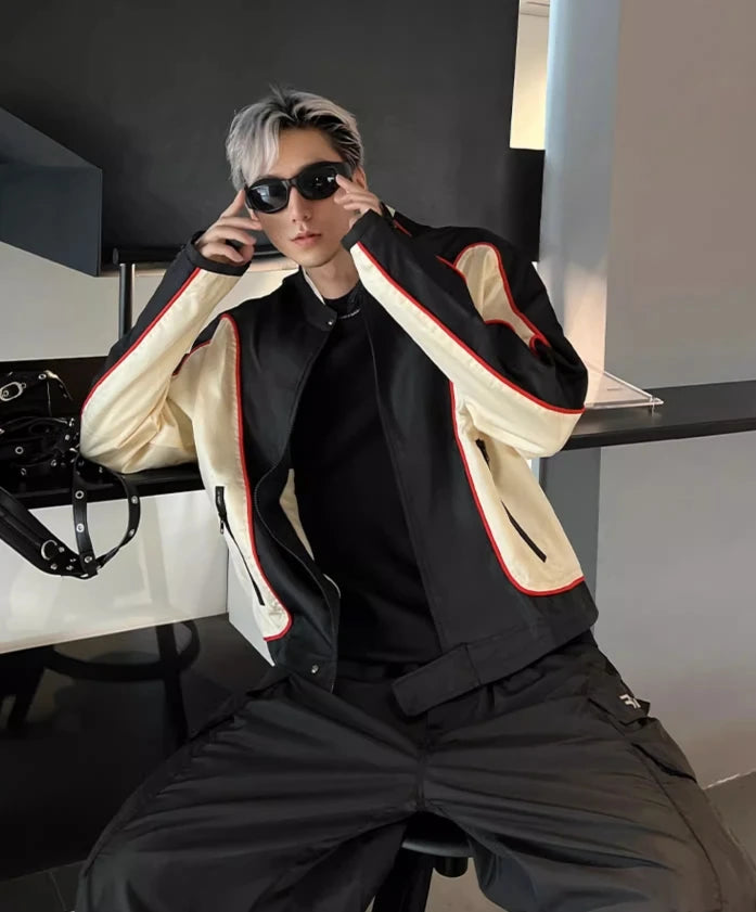 Jungkook-Inspired Black Contrasting Biker Jacket – BTS Edition