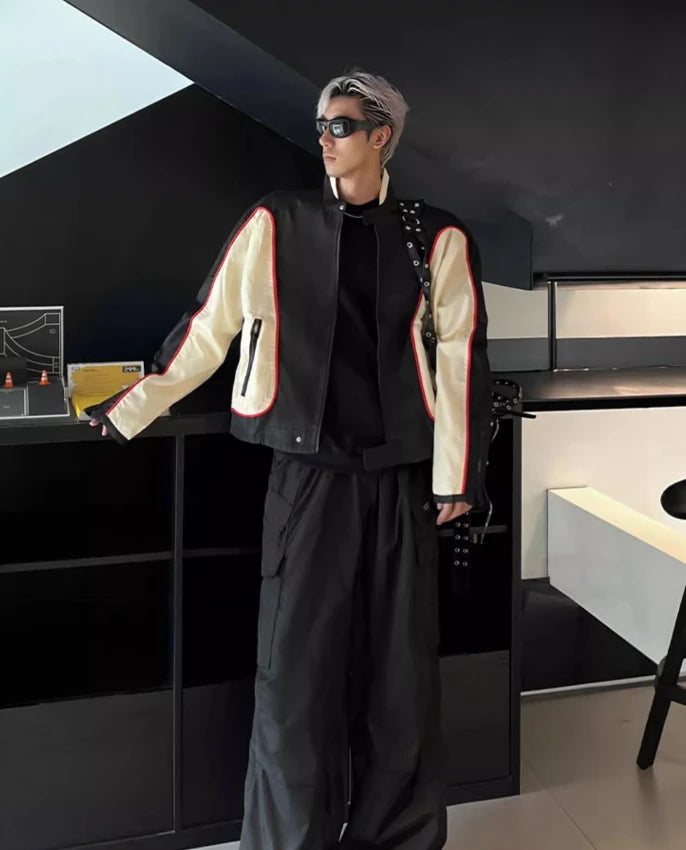 Jungkook-Inspired Black Contrasting Biker Jacket – BTS Edition