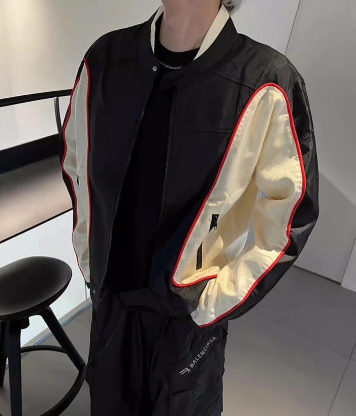 Jungkook-Inspired Black Contrasting Biker Jacket – BTS Edition