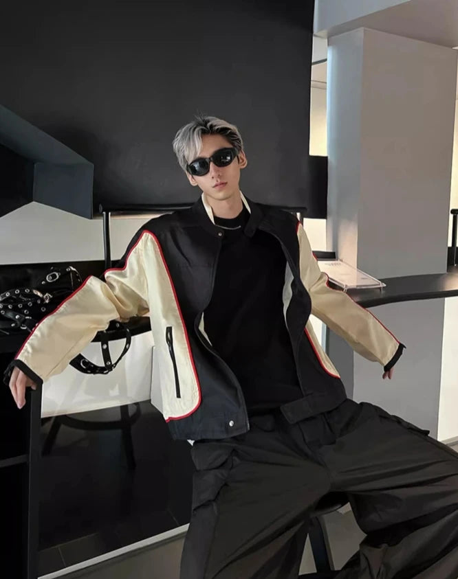 Jungkook-Inspired Black Contrasting Biker Jacket – BTS Edition