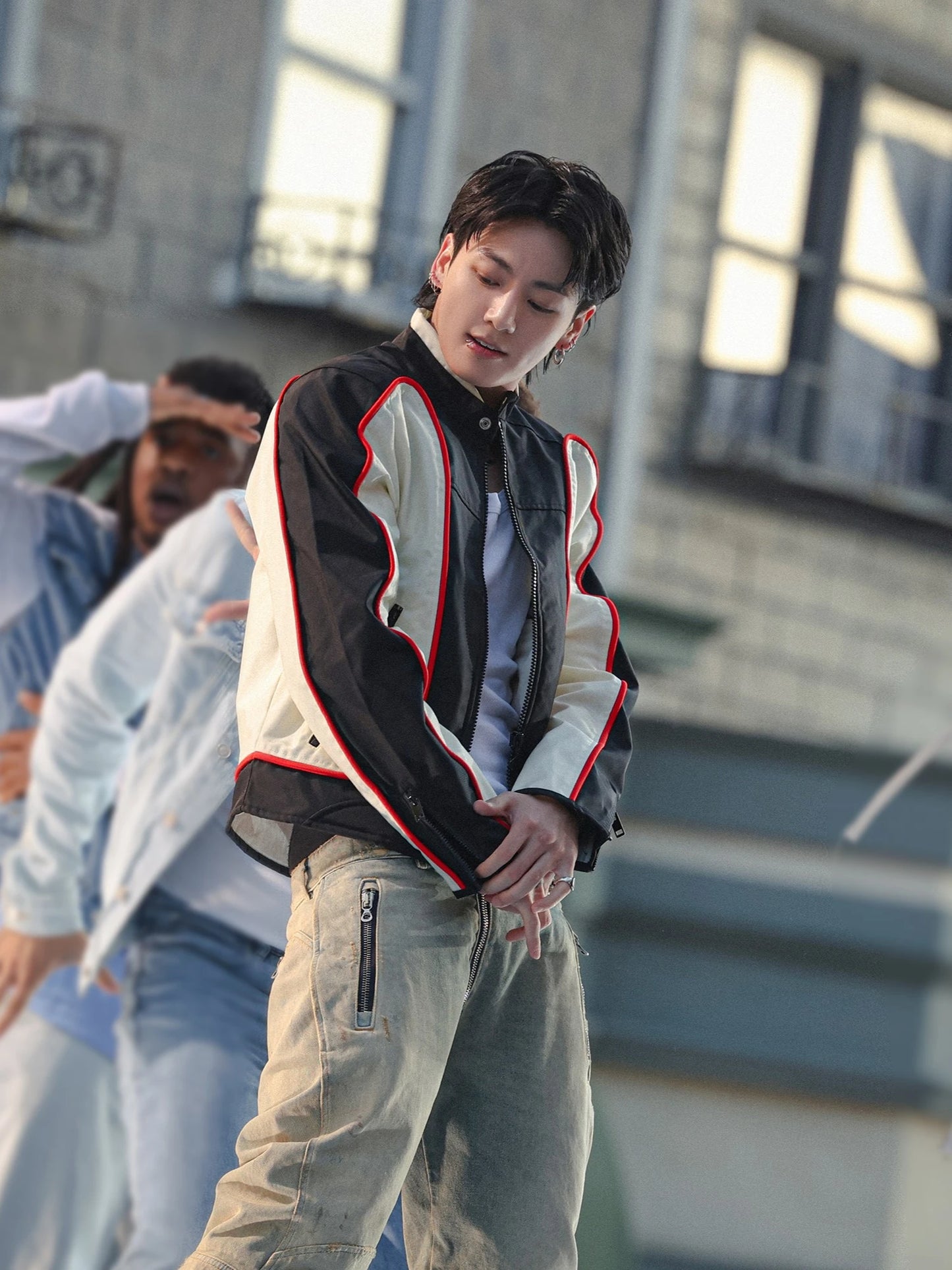 Jungkook-Inspired Black Contrasting Biker Jacket – BTS Edition