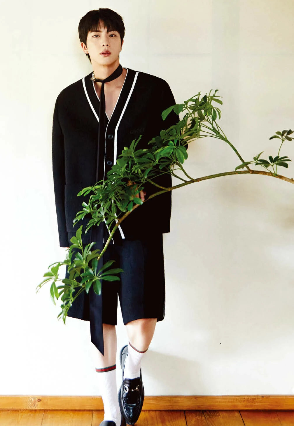Jin-Inspired Navy Blue Lined V-Neck Cardigan – BTS Edition