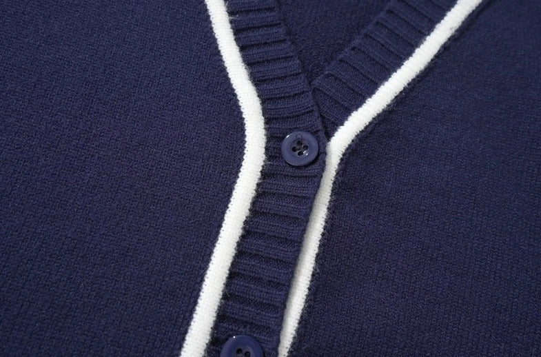 Jin-Inspired Navy Blue Lined V-Neck Cardigan – BTS Edition