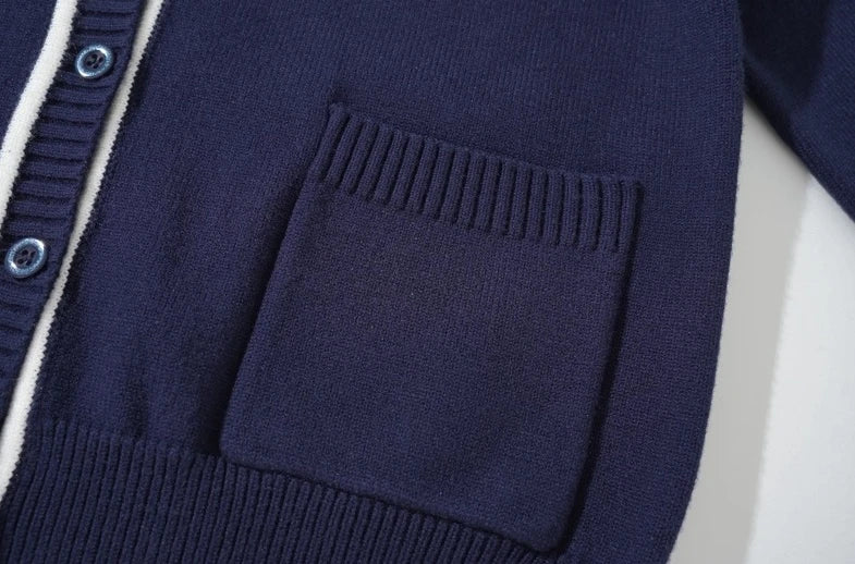 Jin-Inspired Navy Blue Lined V-Neck Cardigan – BTS Edition