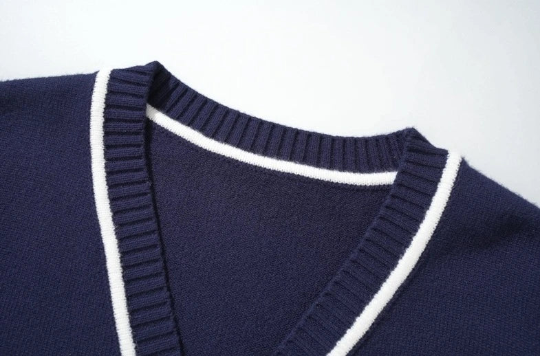 Jin-Inspired Navy Blue Lined V-Neck Cardigan – BTS Edition