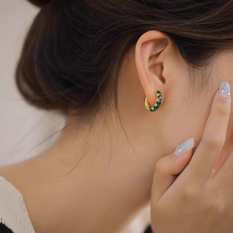 Jimin-Inspired Gold Emerald Earrings – BTS Edition