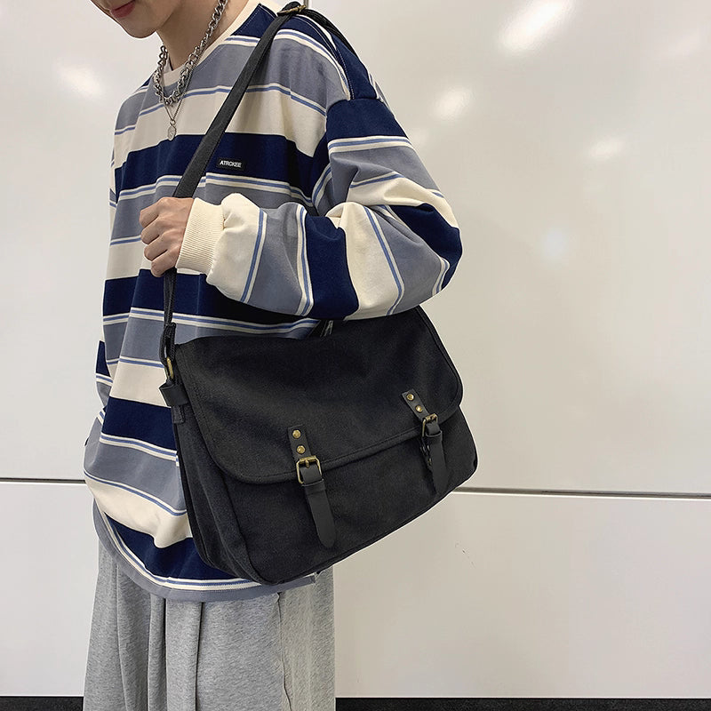 RM-Inspired Brown Messenger Canvas Bag – BTS Edition