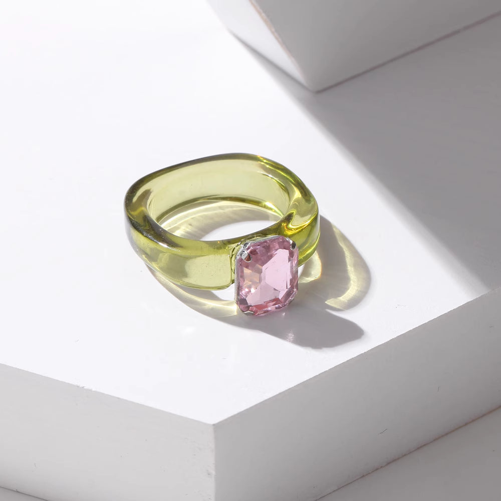 Taehyung-Inspired Yellow Acrylic Ring with Black Gemstone – BTS Edition