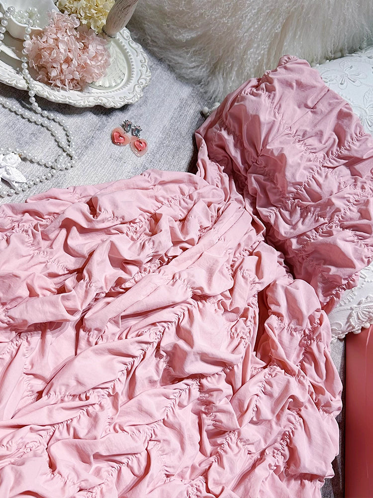 Asa-Inspired Pink Crumpled Texture Puffy Dress – BabyMonster Edition