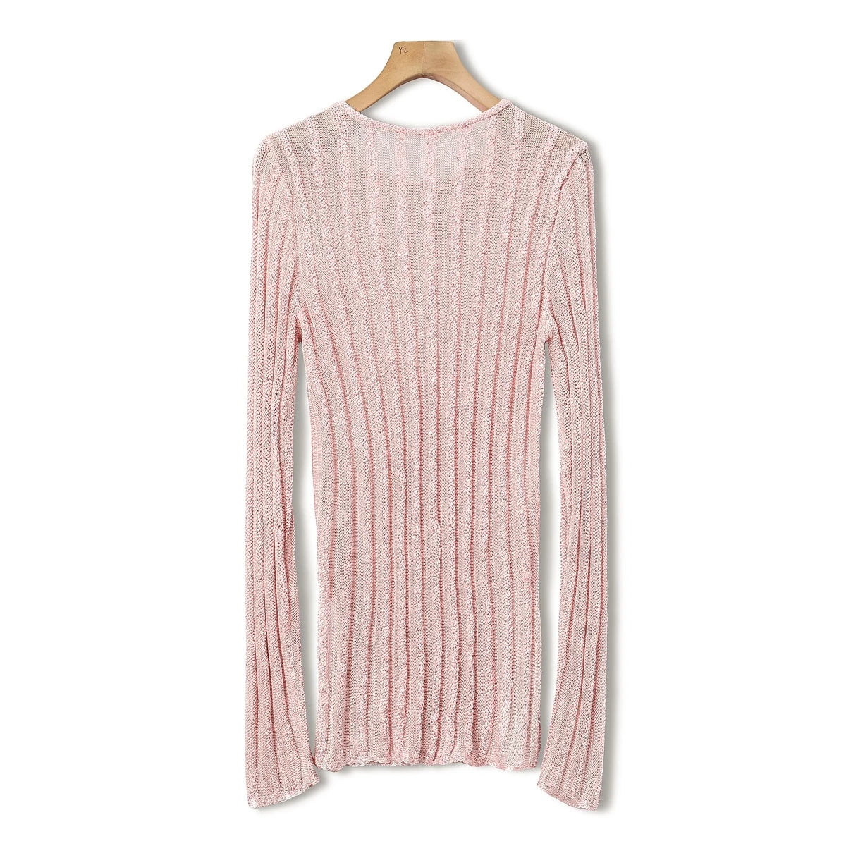 Ahyeon-Inspired Pink Striped Sheer Sweater – BabyMonster Edition