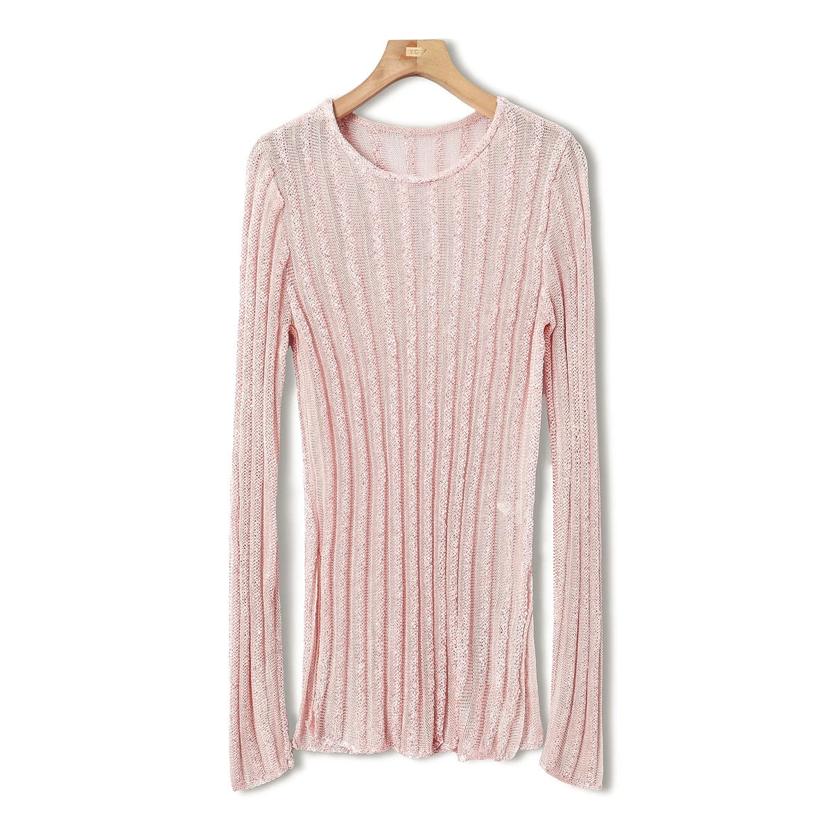 Ahyeon-Inspired Pink Striped Sheer Sweater – BabyMonster Edition