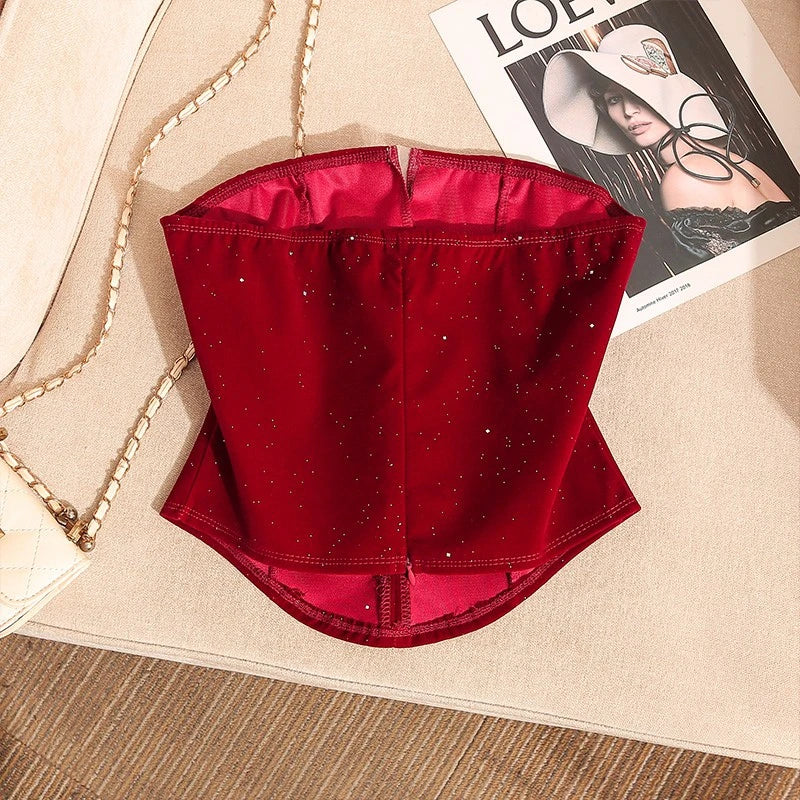Ahyeon-Inspired Red Corset Top with Bowknot Accent – BabyMonster Edition