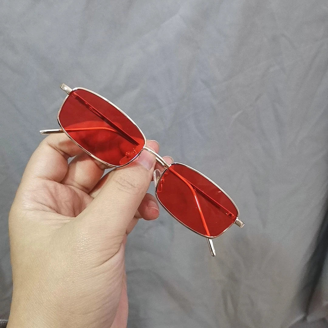 Hyunjin-Inspired Red Rectangle Frame Sunglasses – Stray Kids Edition