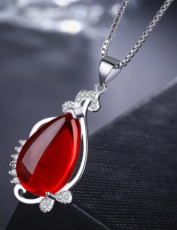 Taehyung-Inspired Silver Necklace with Red Pendant – BTS Edition