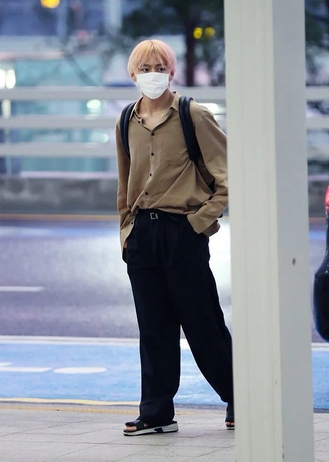 Taehyung-Inspired Beige Loose Shirt – BTS Edition