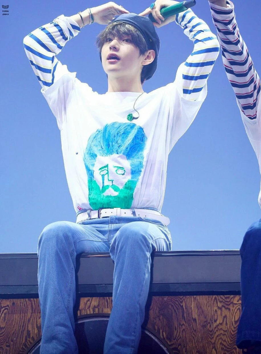 Taehyung-Inspired White Graffiti T-Shirt – BTS Edition