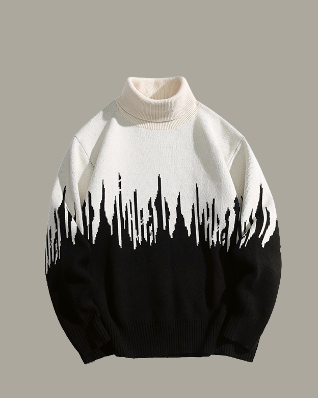 RM-Inspired Black and White Contrast Knitted Turtleneck Sweater – BTS Edition