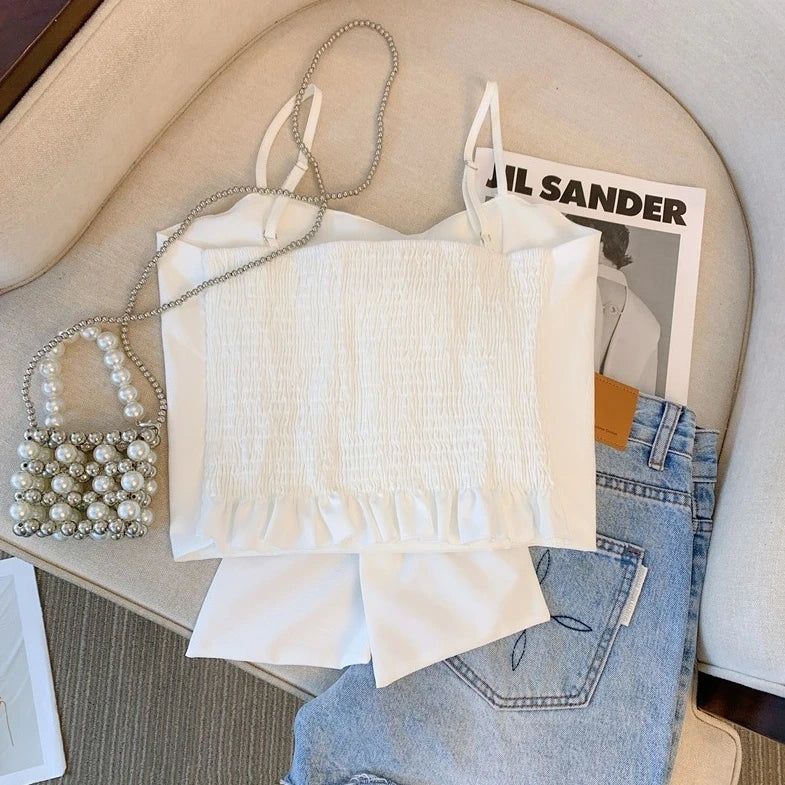 Pharita-Inspired White Bow Accent Cropped Top – BabyMonster Edition