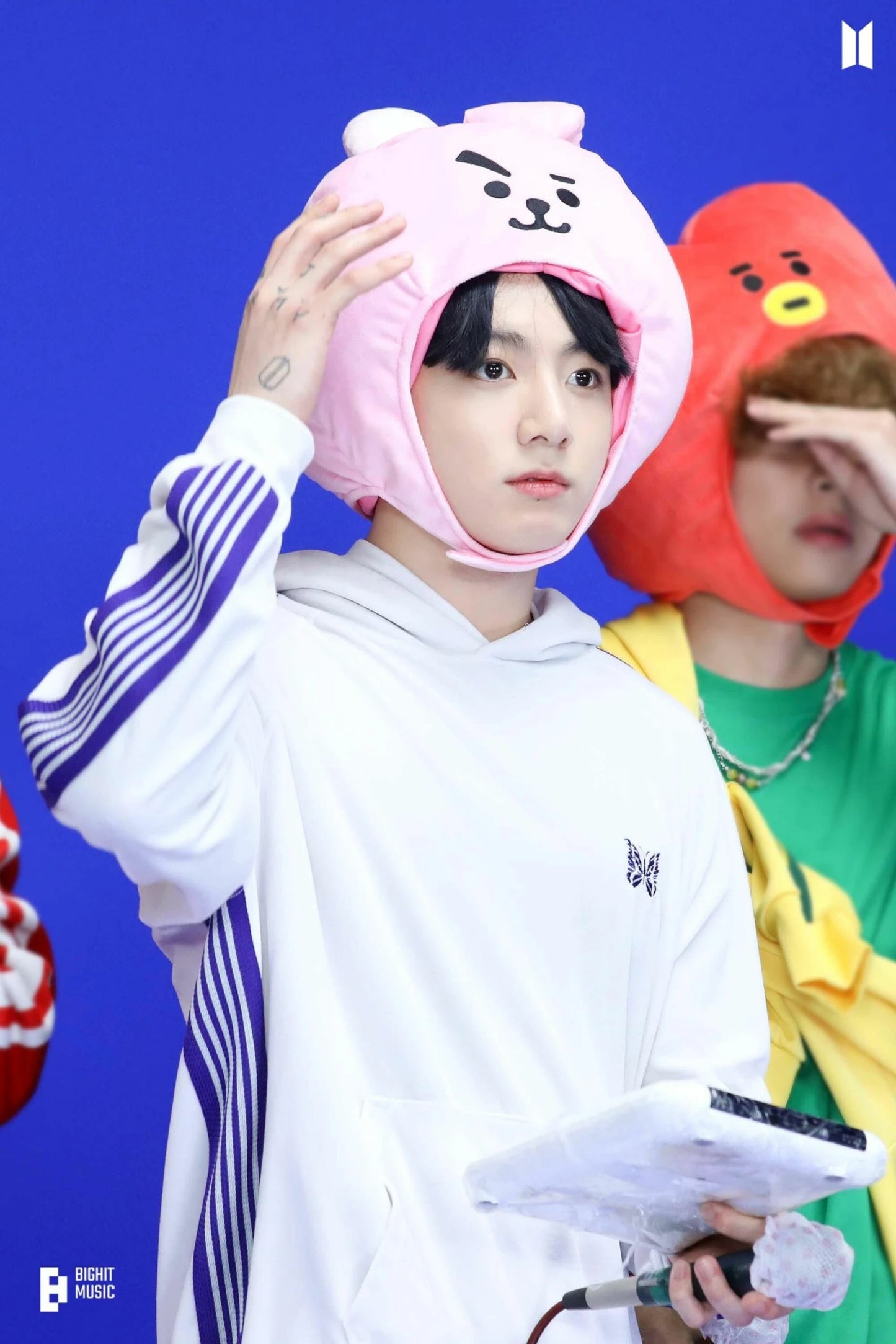 Jungkook-Inspired White Butterfly Striped Track Hoodie – BTS Edition