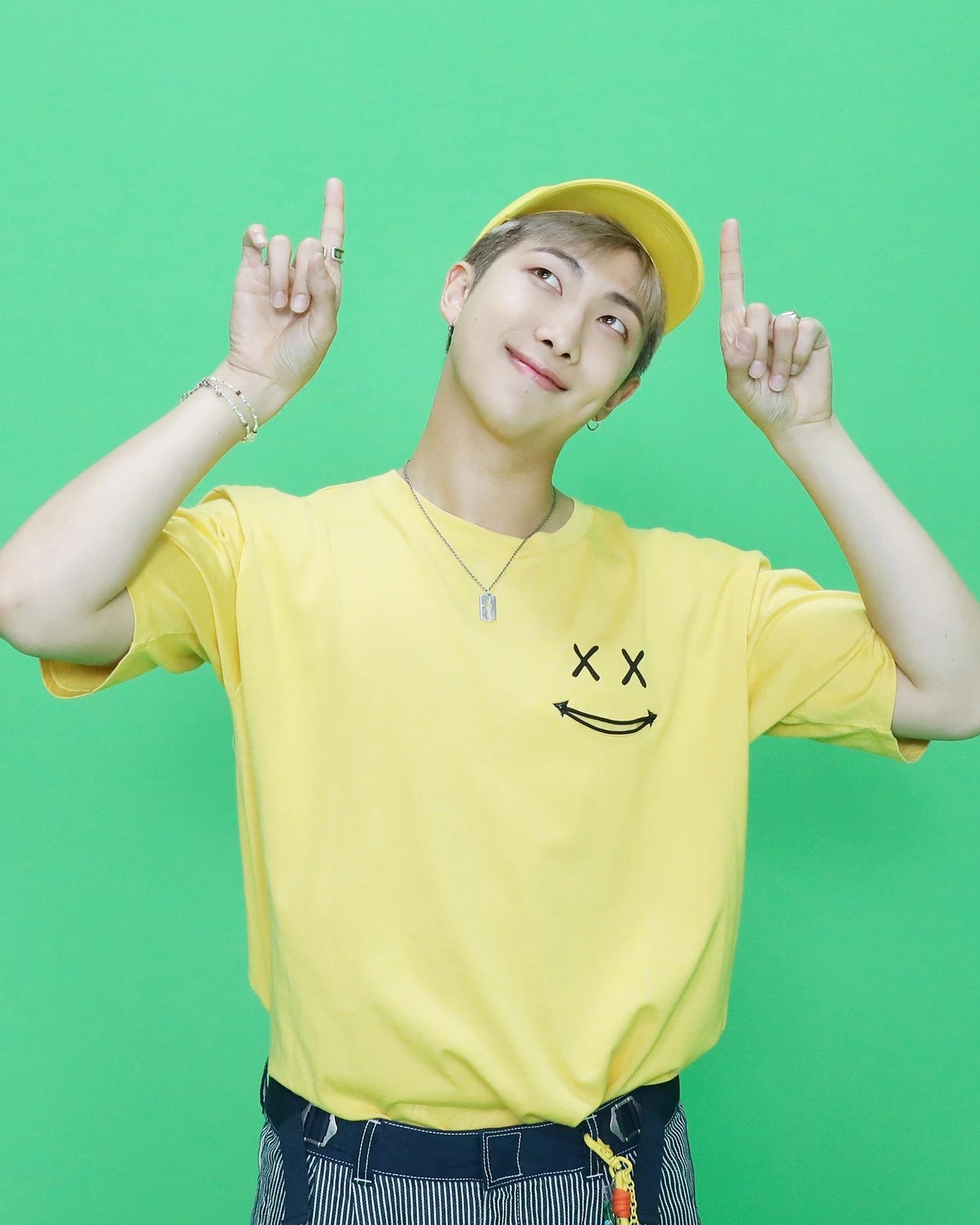 RM-Inspired Yellow “Smile For Me” Print T-Shirt – BTS Edition
