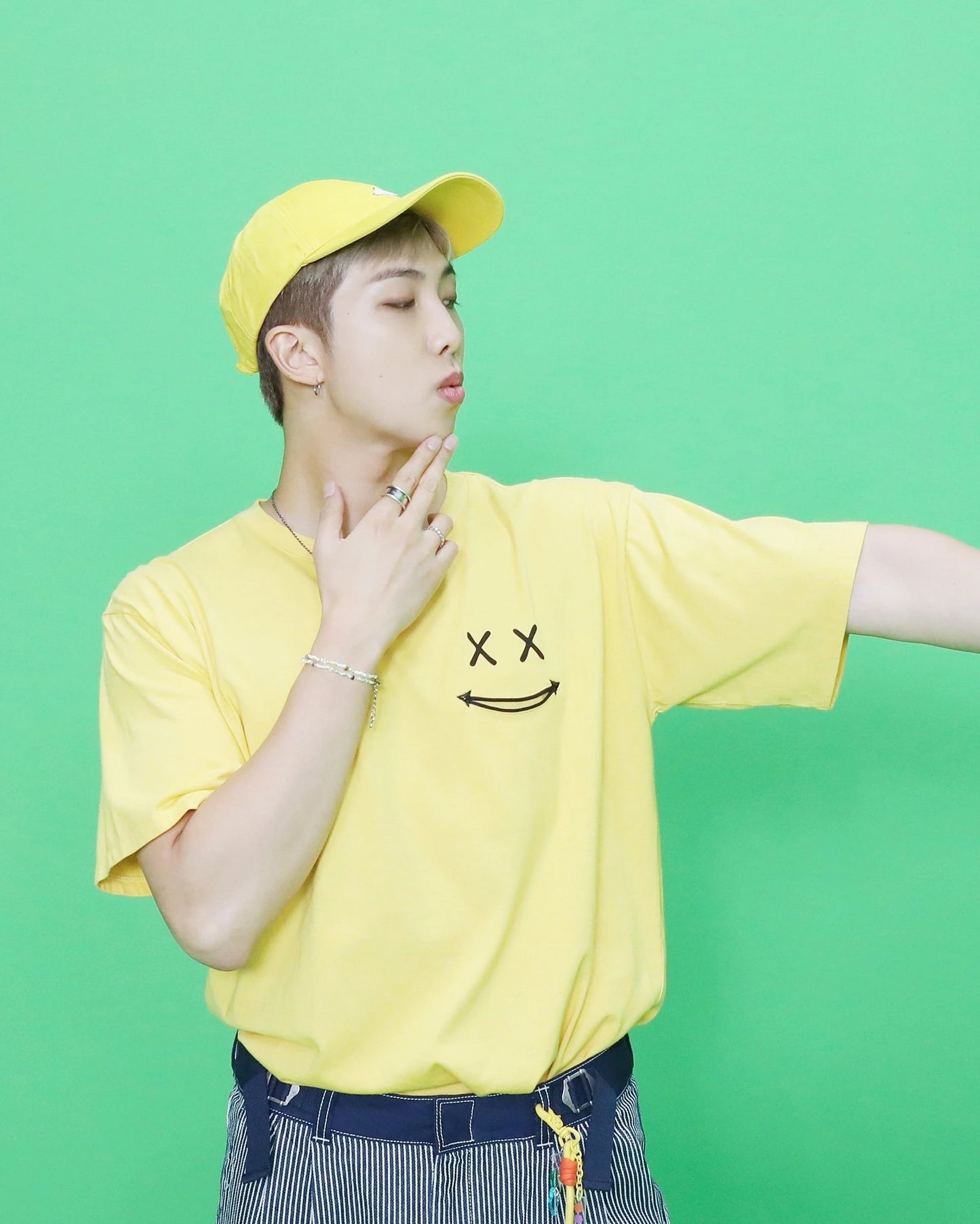 RM-Inspired Yellow “Smile For Me” Print T-Shirt – BTS Edition