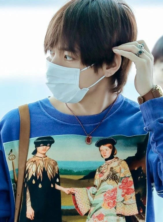 Taehyung-Inspired Silver Necklace with Red Pendant – BTS Edition